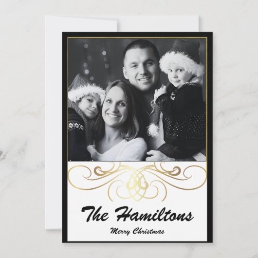 モノクロエレガンスブラックアンドホワイトホリデーカード シーズンカード (正面)