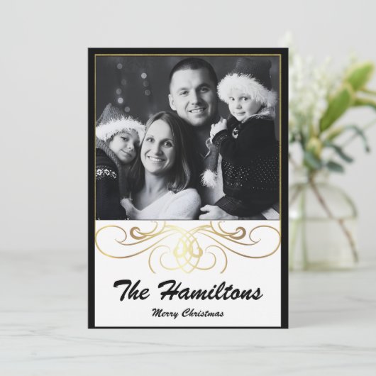 モノクロエレガンスブラックアンドホワイトホリデーカード シーズンカード (スタンド正面)