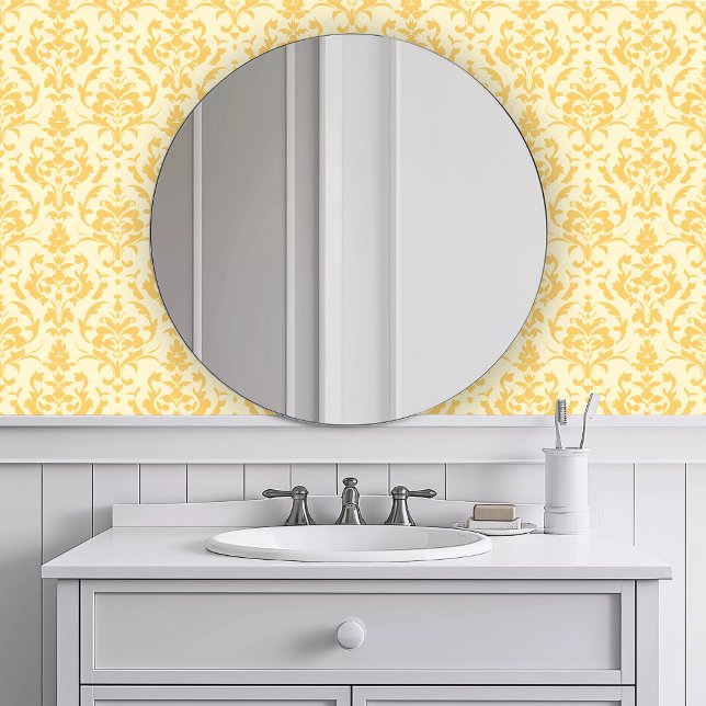 モノクロエレガントイエロー 壁紙 (Monochromatic Elegant Yellow Wallpaper in a white bathroom.)