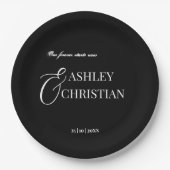 モノクロエレガントモノグラシンプルム印刷 ペーパープレート (正面)