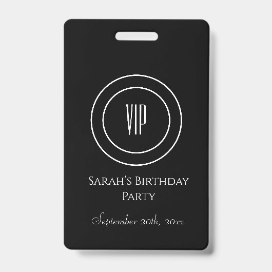 モノクロエレガント誕生日パーティーVIPアクセス バッジ (正面)