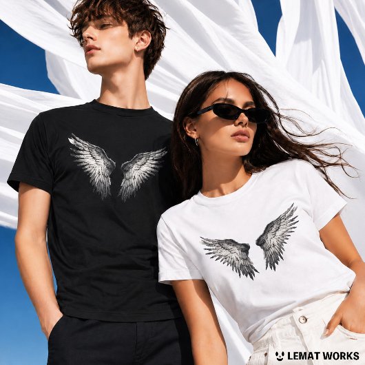 モノクロエンジェルウィングス ゴシック ユニセックス Tシャツ