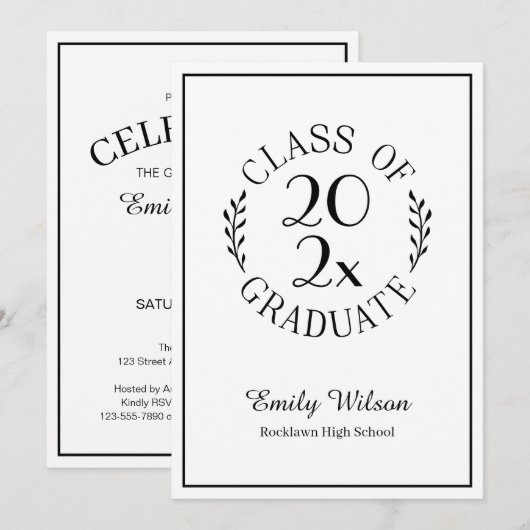 モノクロエンブレムおしゃれ卒業パーティー 招待状 (正面/裏面)