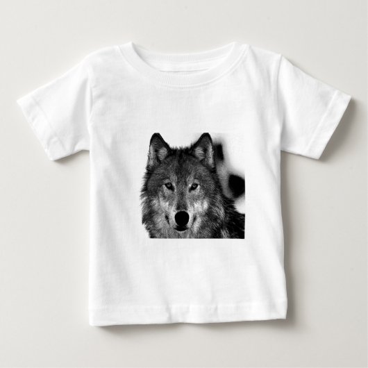 モノクロオオカミアート ベビーTシャツ (正面)
