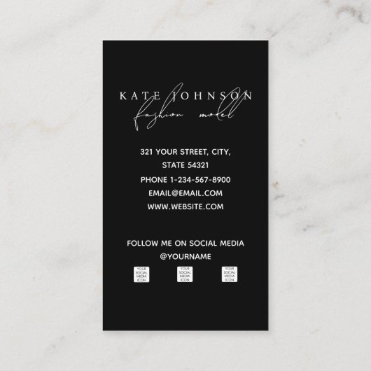 モノクロカスタムフォトポートレートテンプレート 名刺 (裏面)