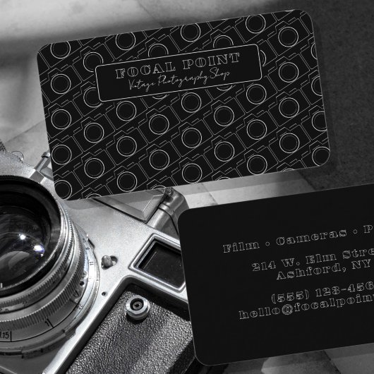 モノクロカメラパターンのミニマルな写真撮影デザイン 名刺