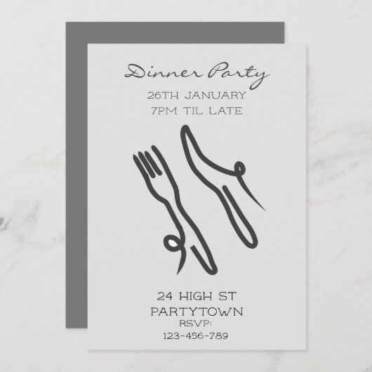 モノクロカモダントリーディナーパーティーテーマ 招待状 (正面/裏面)