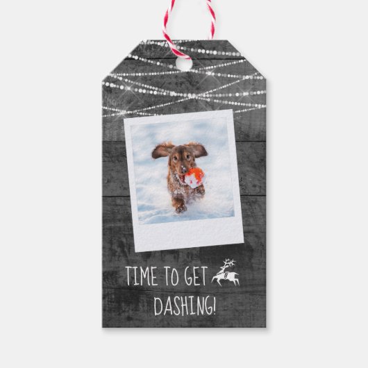 モノクロカラーポップ・アートのフォト素朴両面トナカイ ギフトタグ (正面)