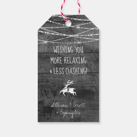 モノクロカラーポップ・アートのフォト素朴両面トナカイ ギフトタグ (裏面)