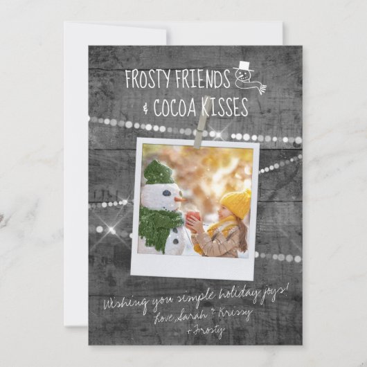 モノクロカラーポップ・アートのフレンズ霜の降りた雪だるまカード (正面)