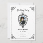 モノクロクラシックゴシック写真誕生日 招待状 (正面)