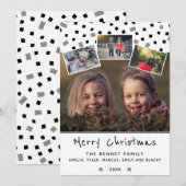モノクロクリスマス家族4枚写真コラージュ シーズンカード (正面/裏面)