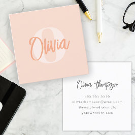 モノクロクール赤面ピンクトレンディースクリプトモノグラム スクエア名刺