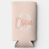 モノクロクール赤面ピンクトレンディースクリプトモノグラム スリム缶クーラー (正面)