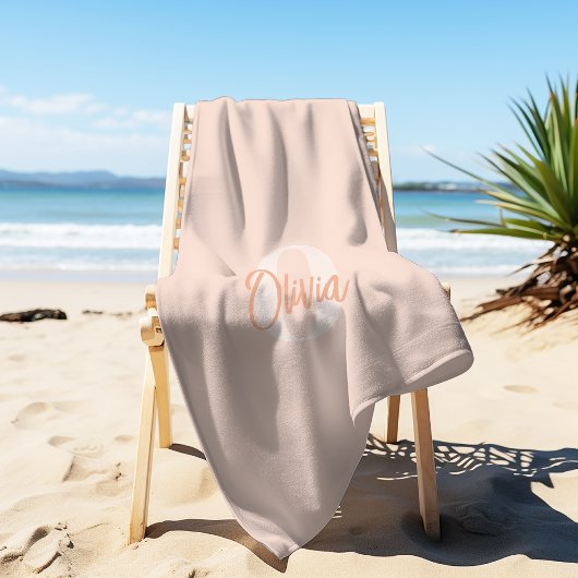 モノクロクール赤面ピンクトレンディースクリプトモノグラム ビーチタオル