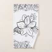 モノクログラフィックアート、美しい花 バスタオルセット (ハンドタオル)