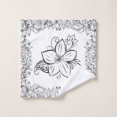 モノクログラフィックアート、美しい花 バスタオルセット (ウォッシュタオル)