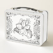 モノクログラフィックアート、美しい花 メタルランチボックス (裏面)