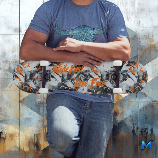 モノクログラフィティ&オレンジ「高速ライブライド」 スケートボード