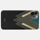 モノクログラム付き黒および金ゴールドアールデコパターン Case-Mate iPhoneケース (裏面(横))