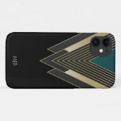 モノクログラム付き黒および金ゴールドアールデコパターン Case-Mate iPhoneケース (裏面(横))