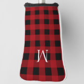 モノクログラム付き黒と赤のバッファロープライド ゴルフヘッドカバー (回転90)