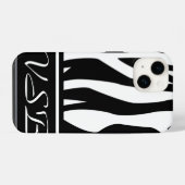 モノクログラム付き黒ゼブラ印刷 iPhoneケース (裏面横)