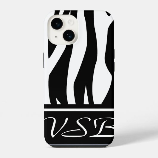 モノクログラム付き黒ゼブラ印刷 iPhoneケース (裏面)