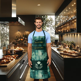 モノクログリーンの抽象柄 エレガントなキッチンウェア エプロン