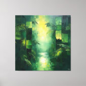 モノクログリーン抽象芸術ジャングルの風景 キャンバスプリント (正面)