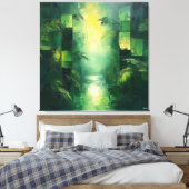 モノクログリーン抽象芸術ジャングルの風景 キャンバスプリント (インサイチュ (寝室))