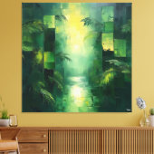 モノクログリーン抽象芸術ジャングルの風景 キャンバスプリント (インサイチュ (リビング))