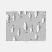モノクログレイの魚 フリースブランケット (正面(横))