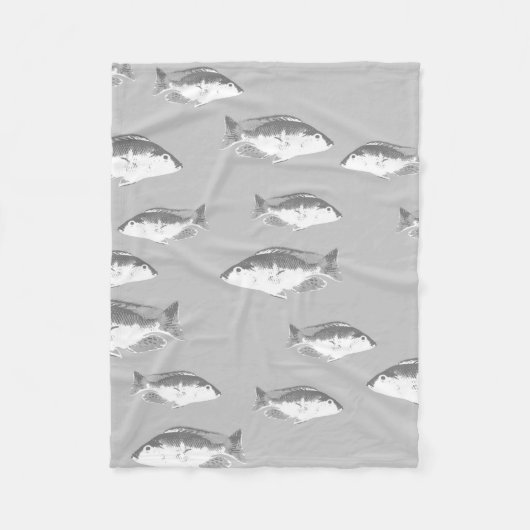 モノクログレイの魚 フリースブランケット (正面)