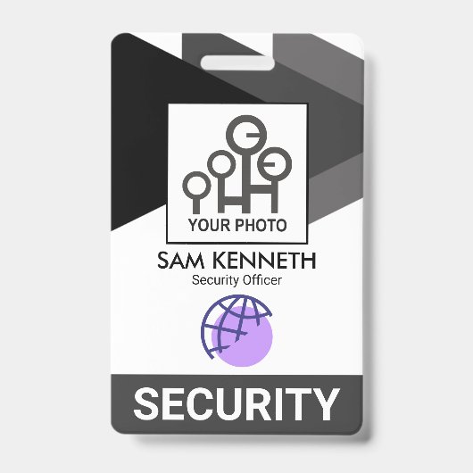 モノクログレーの三角形セキュリティスタッフの写真ID バッジ (正面)