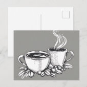 モノクロコーヒーカップと豆 ポストカード (正面/裏面)