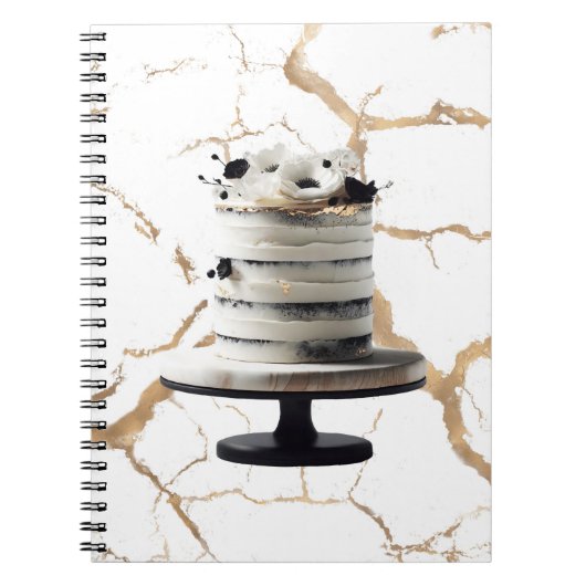 モノクロゴールド フローラルティアケーキ ブライダルシャワー ノートブック (正面)