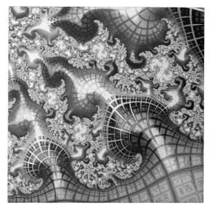 モノクロシルバータワーズフラクタル抽象芸術アート タイル