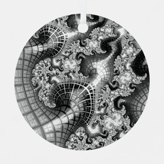 モノクロシルバータワーズフラクタル抽象芸術アート メタルオーナメント (正面)