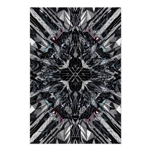 モノクロジオメトリ：抽象芸術ポリゴンNexus D-4 ポスター (正面)