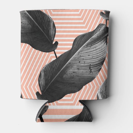 モノクロジャングルパーム葉 缶クーラー (正面)