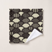 モノクロジ日本のオメトリ波のパターン バスタオルセット (ウォッシュタオル)