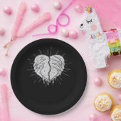 モノクロスケルトンハンド付きハートクラシック ペーパープレート (パーティー)