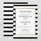 モノクロストライプのウェディング セーブザデート (正面/裏面)