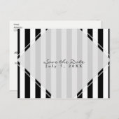 モノクロストライプのモダンチックなSave the Date 案内ポストカード (正面/裏面)