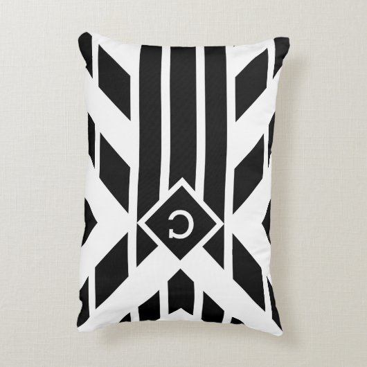 モノクロストライプの四角形の黒い文字 アクセントクッション (裏面(縦))