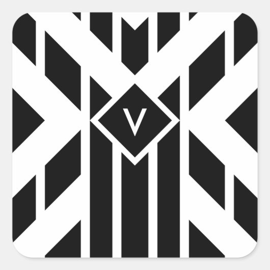 モノクロストライプの四角形の黒い文字 スクエアシール (正面)