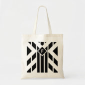 モノクロストライプの四角形の黒い文字 トートバッグ (正面)