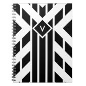 モノクロストライプの四角形の黒い文字 ノートブック (正面)