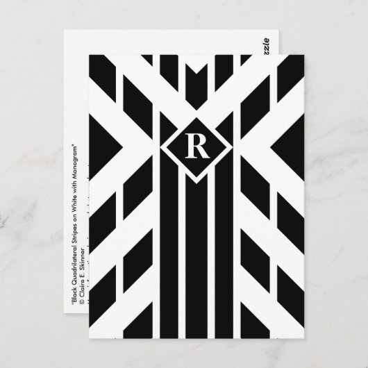 モノクロストライプの四角形の黒い文字 ポストカード (正面/裏面)